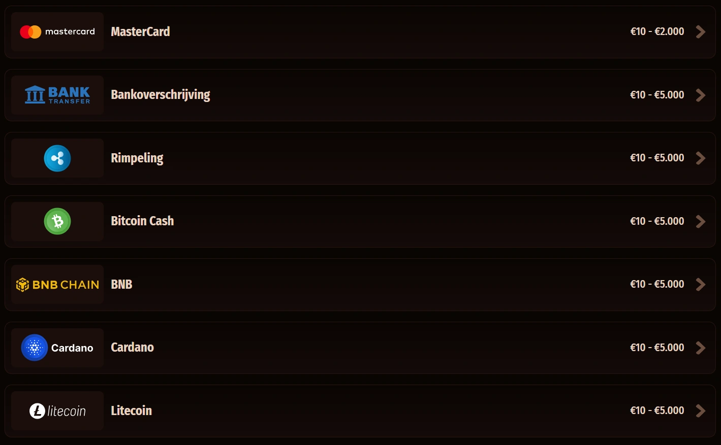 WestAce Casino Stortingen en opnames